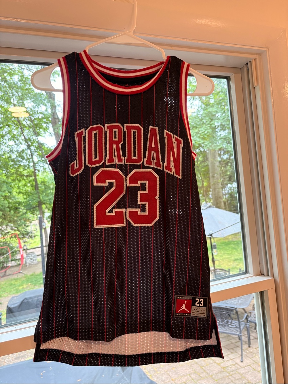 Jordan Black and Red 23 Pinstripe Basketball Jersey
